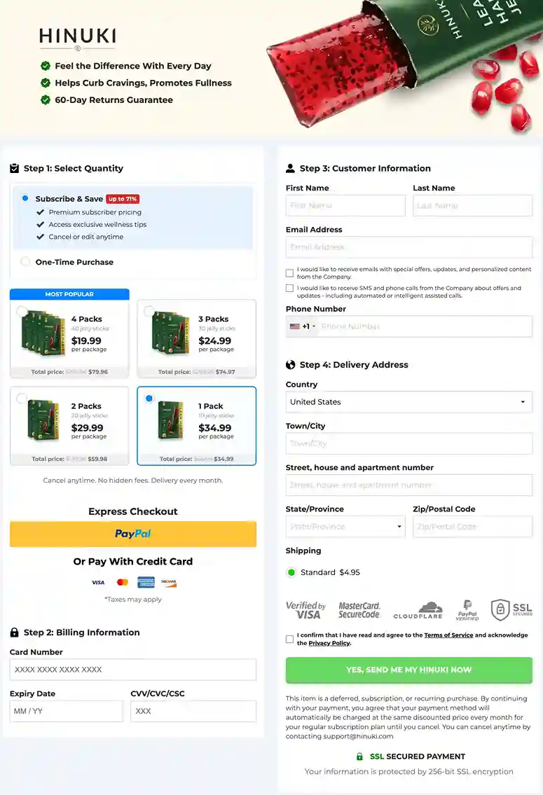 Hinuki secure payment methods